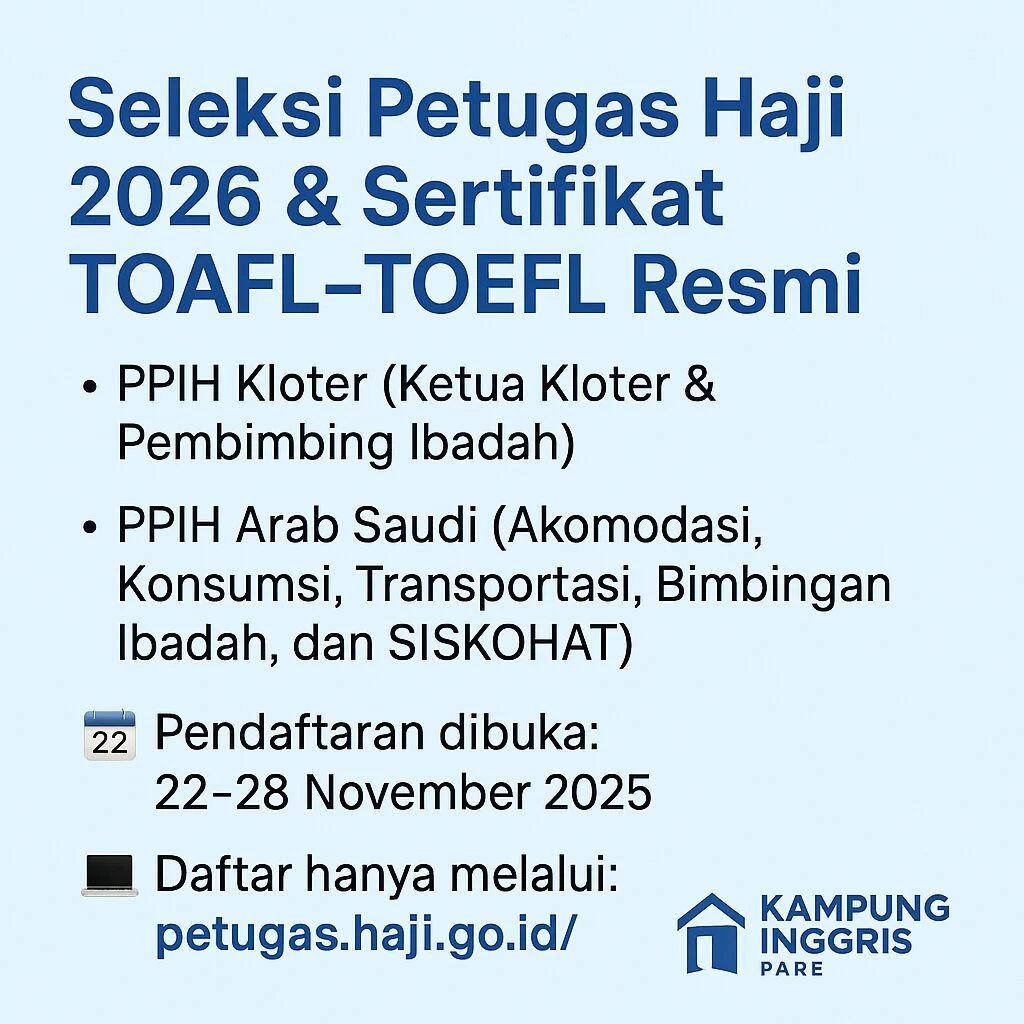 Seleksi Petugas Haji 2026 & Sertifikat TOAFL–TOEFL Resmi seleksi petugas haji 2026 sertifikat toafl toefl resmi Seleksi Petugas Haji 2026 Sertifikat Toafl Toefl Resmi