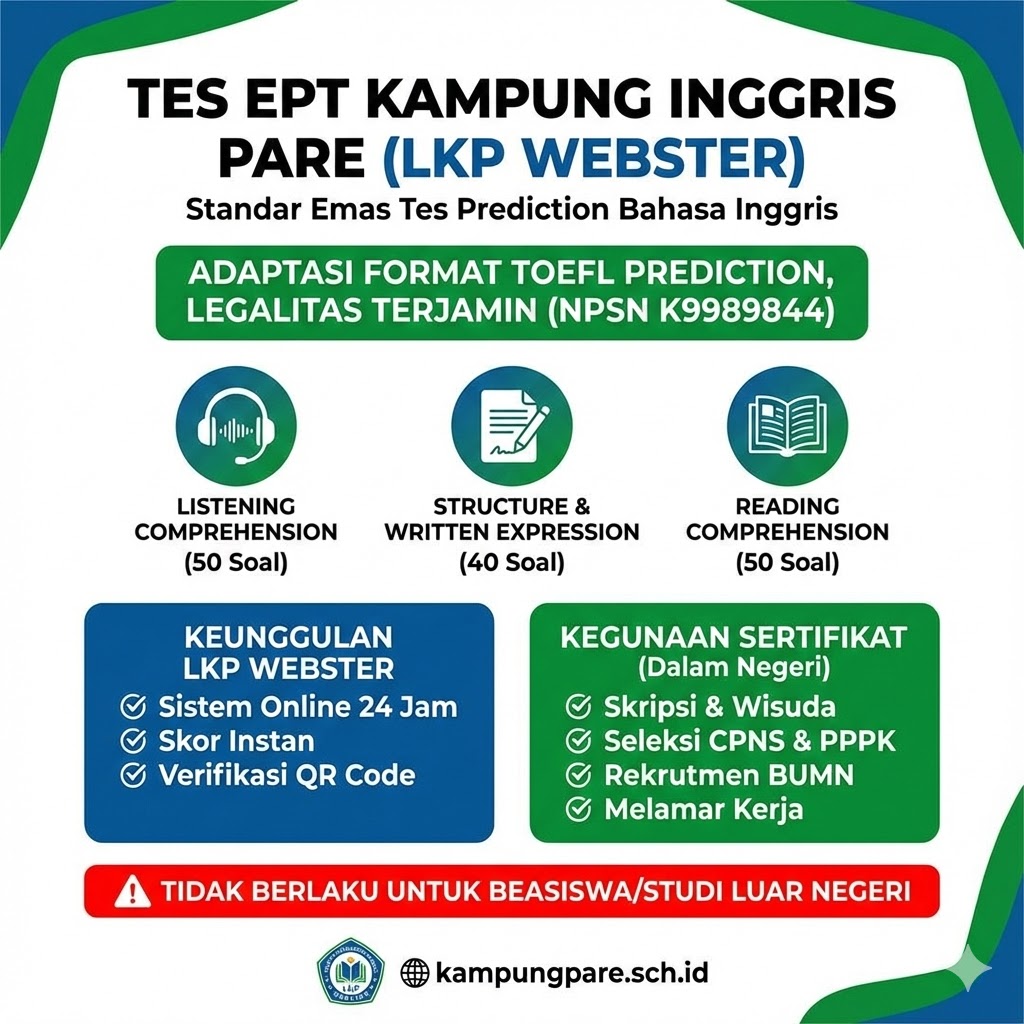 Tes EPT Kampung Inggris Pare (LKP Webster) tes ept kampung inggris pare lkp webster Tes Ept Kampung Inggris Pare Lkp Webster
