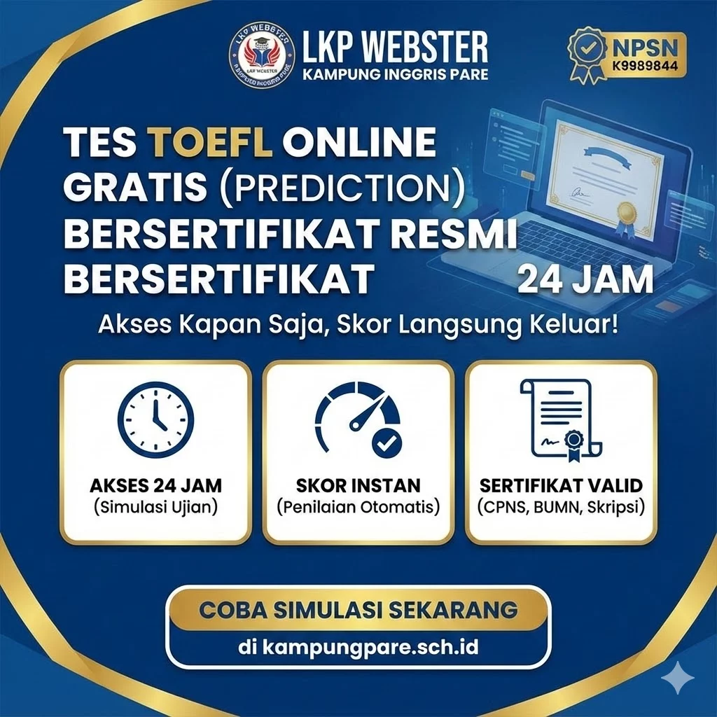 Tes TOEFL Online Gratis (Prediction) Bersertifikat tes toefl online gratis prediction bersertifikat resmi 24 jam lkp webster Tes Toefl Online Gratis Prediction Bersertifikat Resmi 24 Jam Lkp Webster
