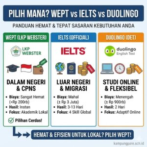 Pendaftaran Resmi Kampung Inggris Pare 2025 (Webster & Ocean) wept vs ielts vs duolingo pilih mana perbandingan biaya WEPT vs IELTS vs Duolingo Pilih Mana? (Perbandingan Biaya)