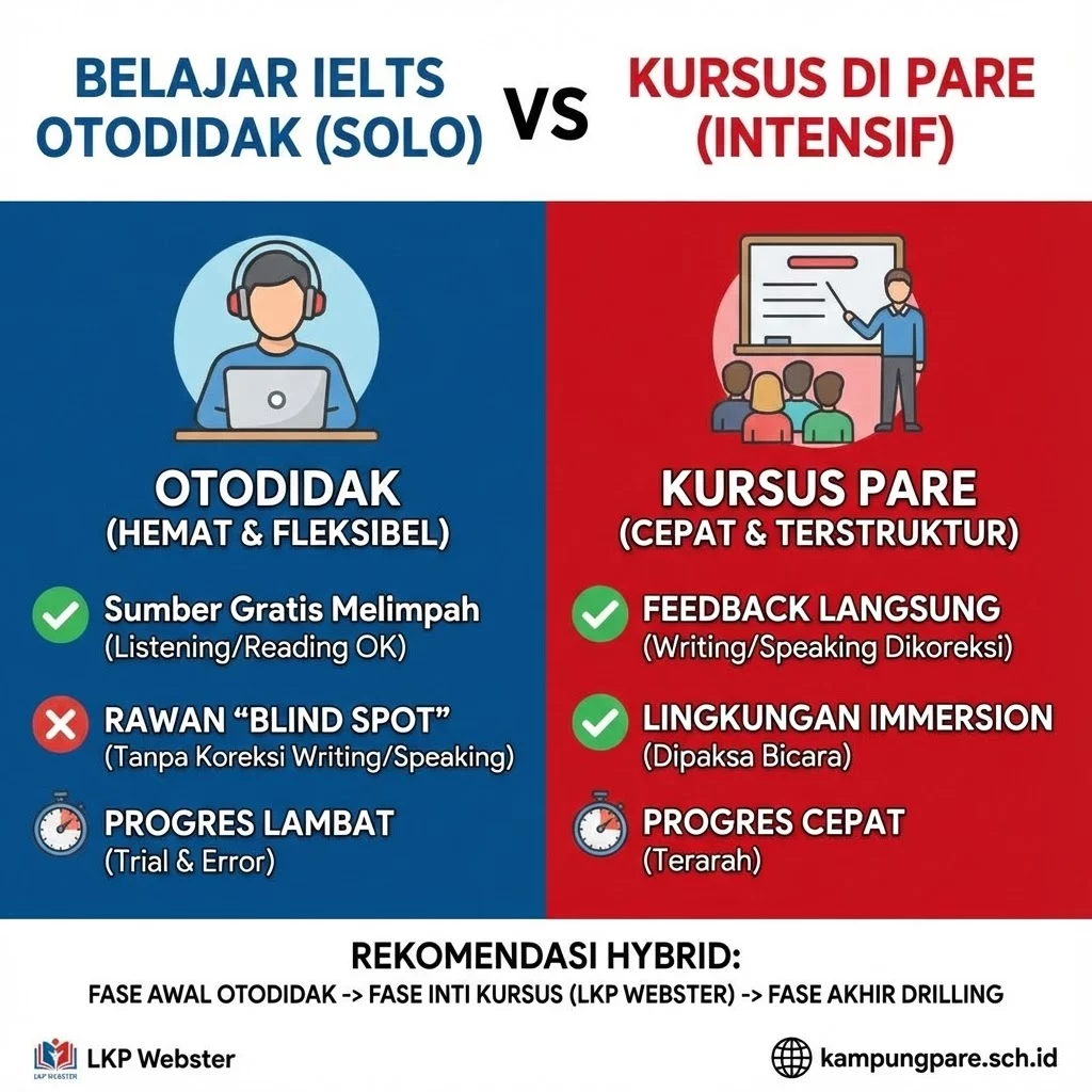 Belajar IELTS Otodidak vs Kursus di Pare: Mana yang Lebih Cepat Naikkan Skor? belajar ielts otodidak vs kursus pare Belajar Ielts Otodidak Vs Kursus Pare