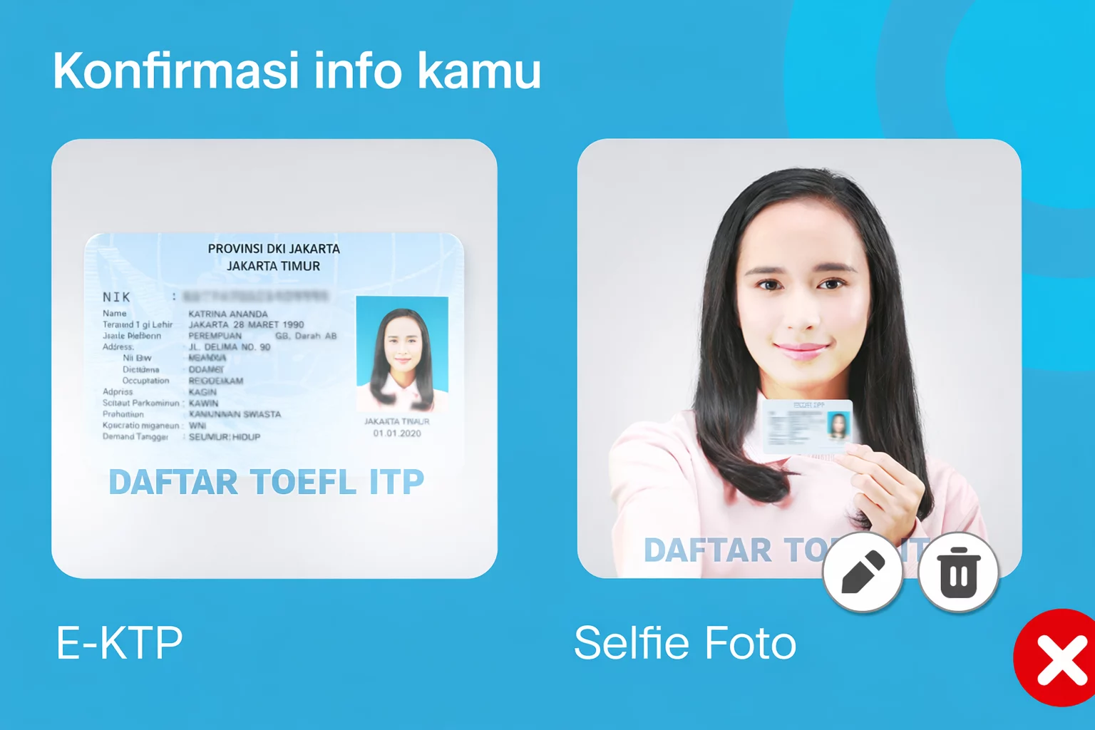 Panduan Pendaftaran & Teknis Tes TOEFL ITP Online Resmi ETS elfie png Selfie KTP TOEFL ITP