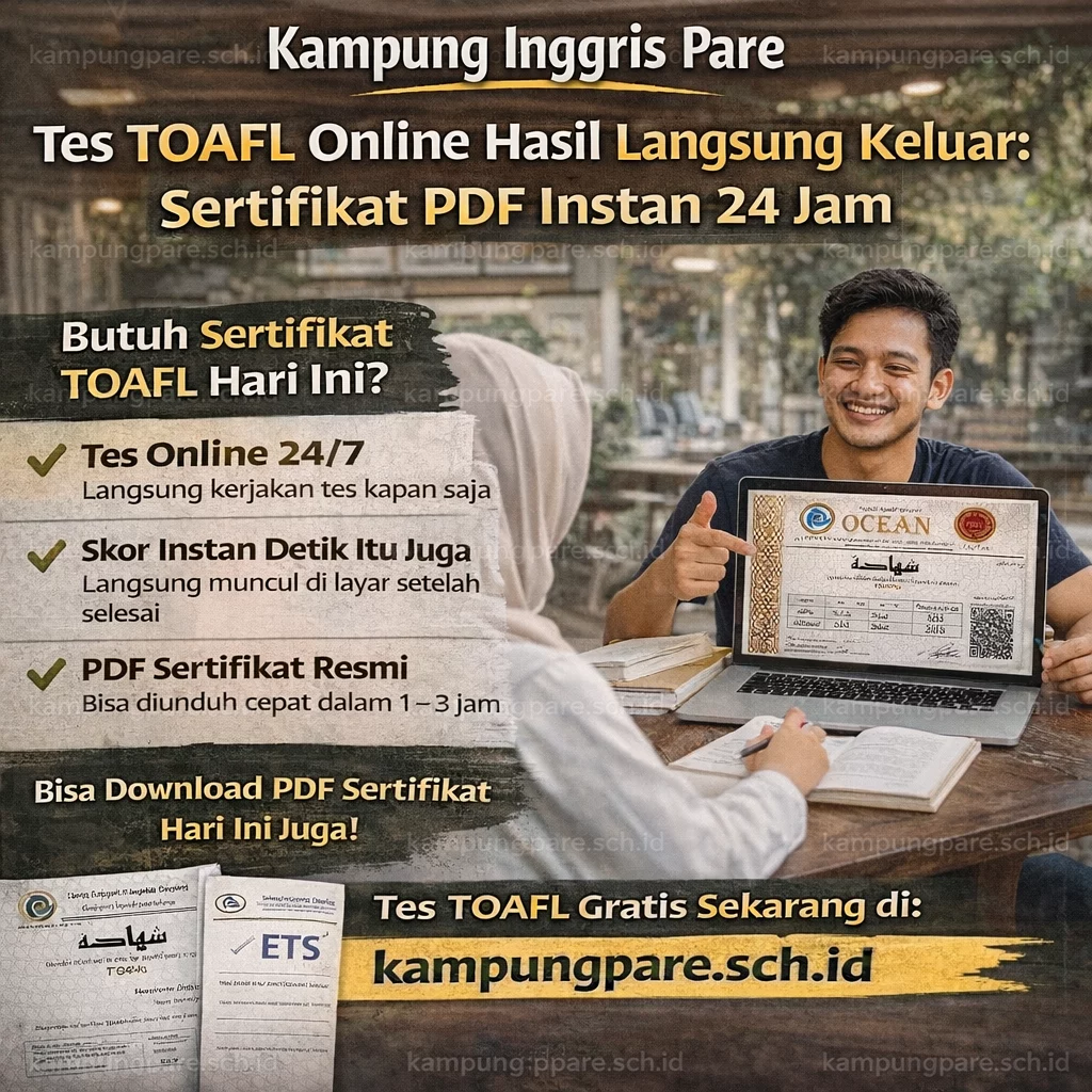 Tes TOAFL Online Hasil Langsung Keluar (Sertifikat PDF Instan) es nline ampung nggris are Tes TOAFL Online Kampung Inggris Pare