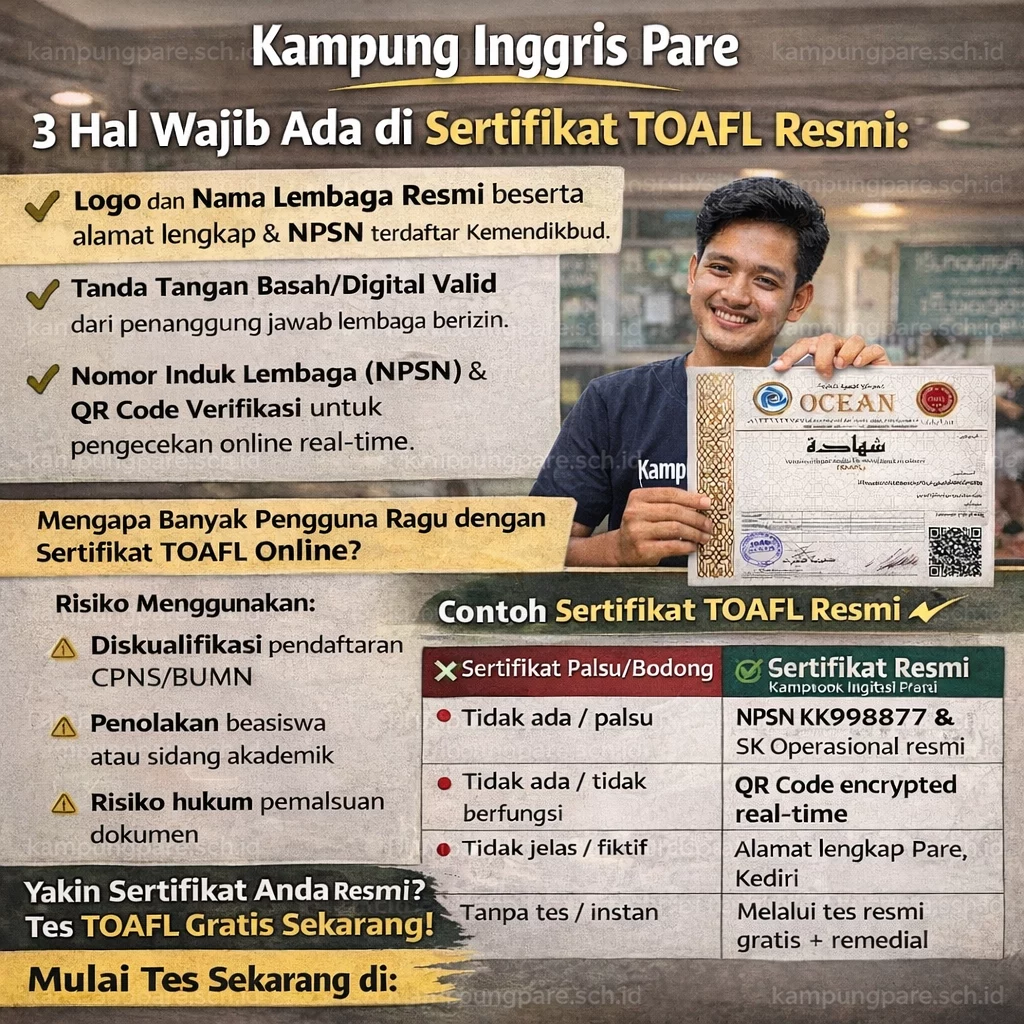 Ciri Sertifikat TOAFL Palsu vs Resmi (Cek SK Diknas & Barcode) iri ertifikat alsu vs esmi Ciri Sertifikat TOAFL Palsu Vs Resmi