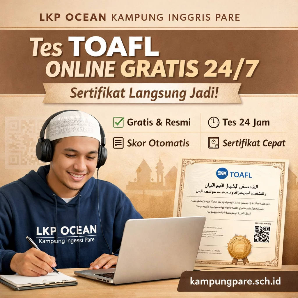 Tes TOAFL Online Gratis 24/7 Resmi tes toafl online resmi kampung pare Tes TOAFL Online Resmi Kampung Pare