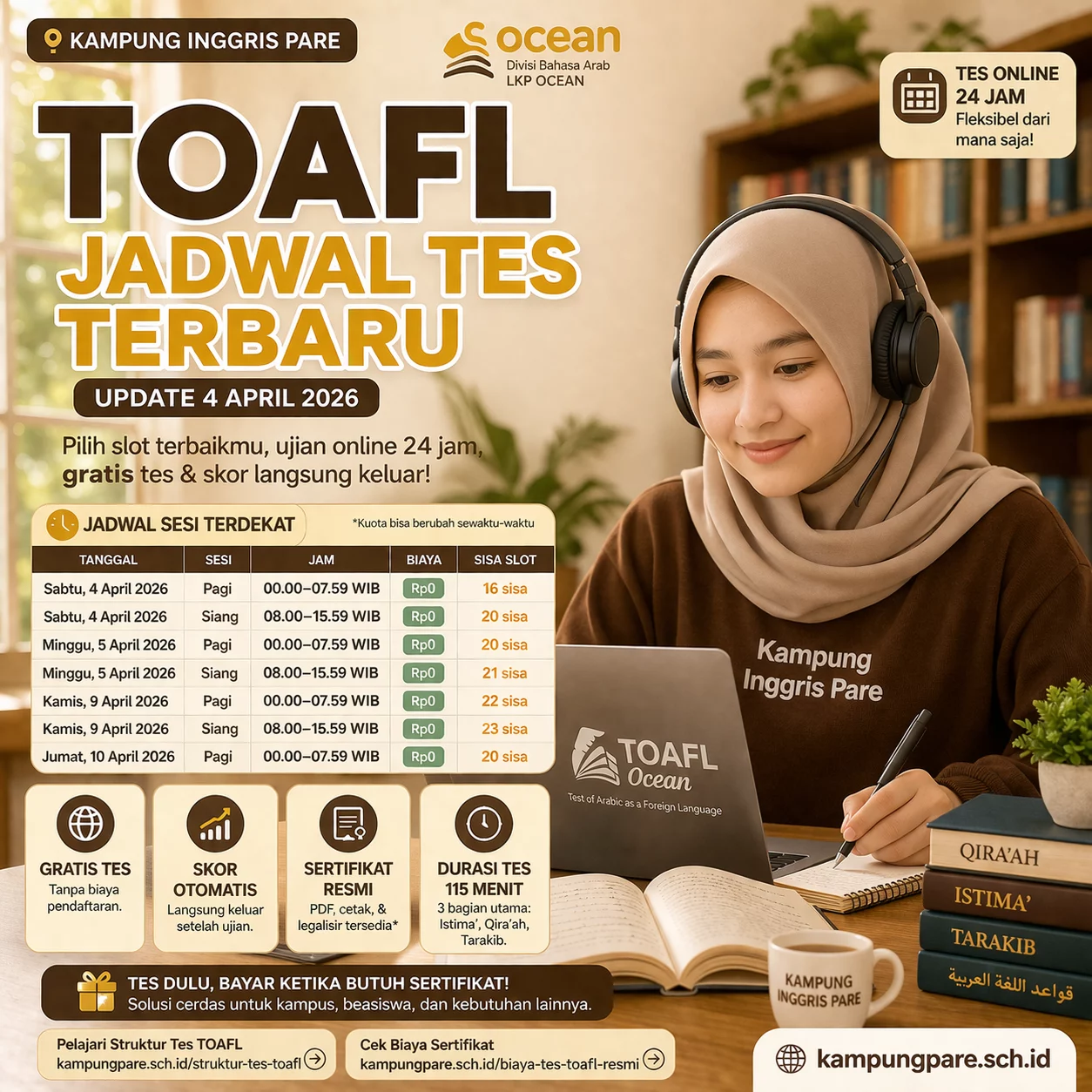 Cek Jadwal Tes TOAFL Ocean toafl jadwal tes terbaru 2026 TOAFL Jadwal Tes Terbaru 2026