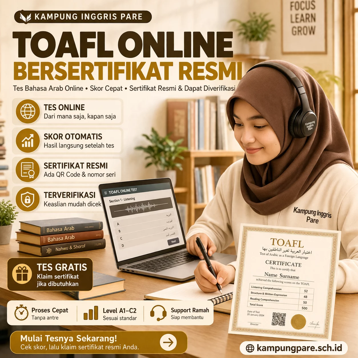 Tes TOAFL Online Resmi dan Bersertifikat toafl online bersertifikat resmi TOAFL Online Bersertifikat Resmi