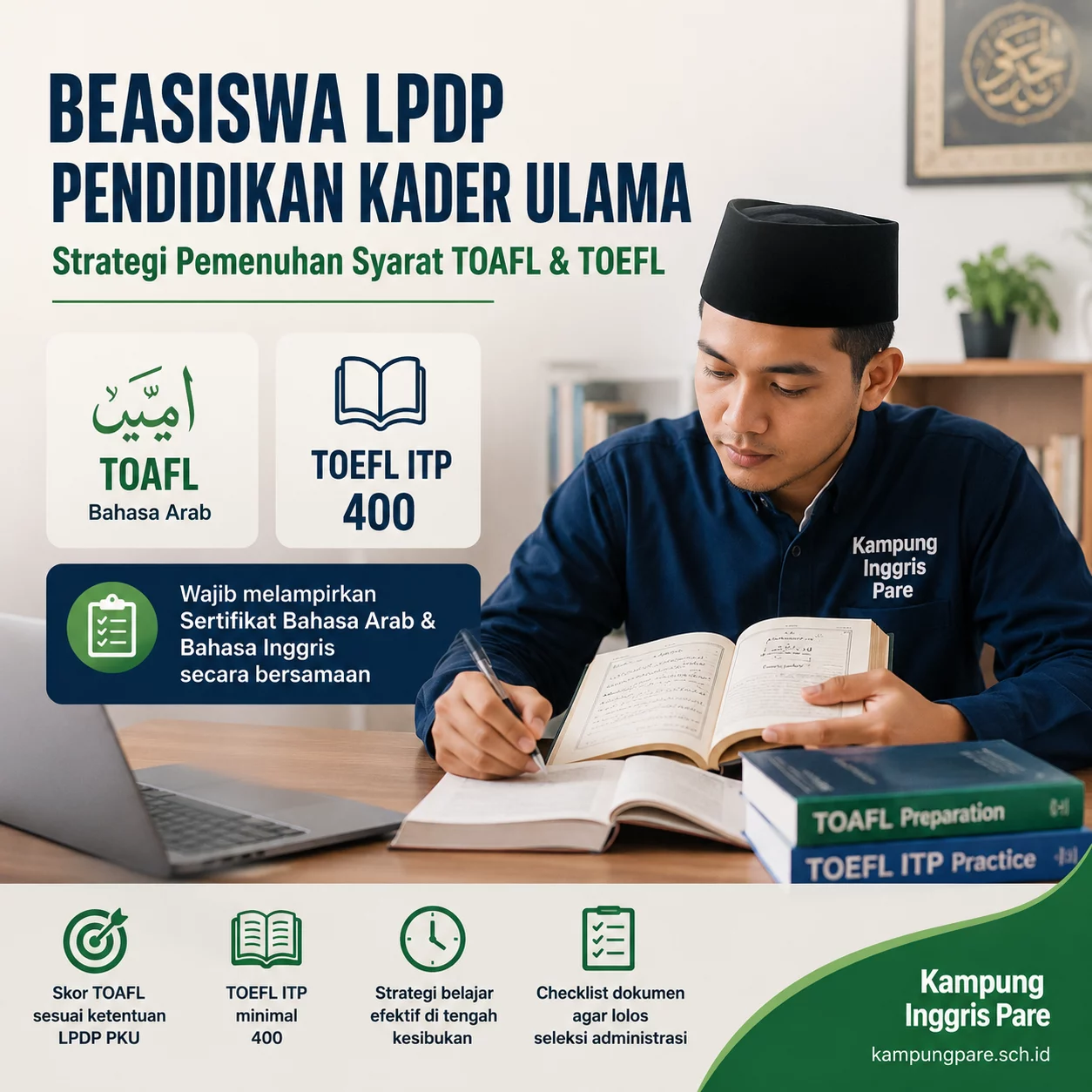 Beasiswa LPDP Pendidikan Kader Ulama: Syarat Bahasa & Strategi beasiswa lpdp pendidikan kader ulama Calon penerima Beasiswa LPDP Pendidikan Kader Ulama belajar bahasa Arab dan bahasa Inggris bersama Kampung Inggris Pare
