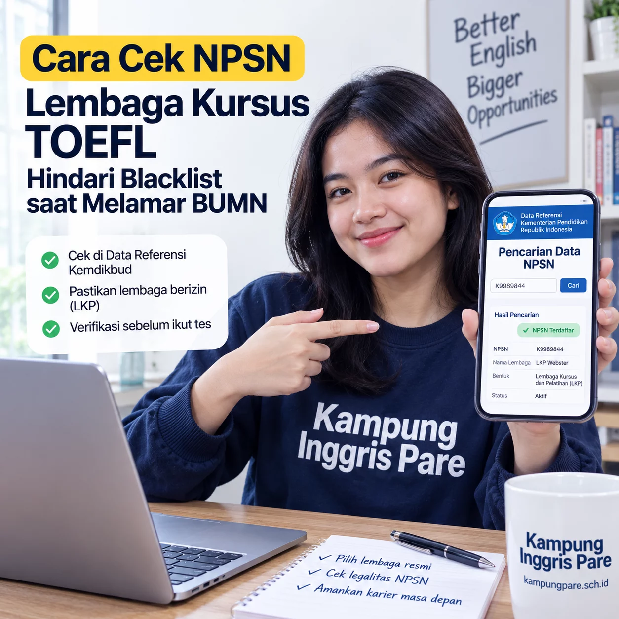 Cara Cek NPSN Lembaga TOEFL untuk Seleksi BUMN cek npsn lembaga toefl bumn Cara cek NPSN lembaga TOEFL sebelum menggunakan sertifikat untuk seleksi BUMN