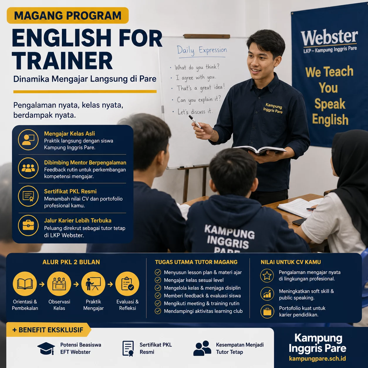 Magang English For Trainer Pare untuk Pengalaman Mengajar Nyata magang english for trainer pare Peserta magang English For Trainer mengajar kelas nyata di Kampung Inggris Pare