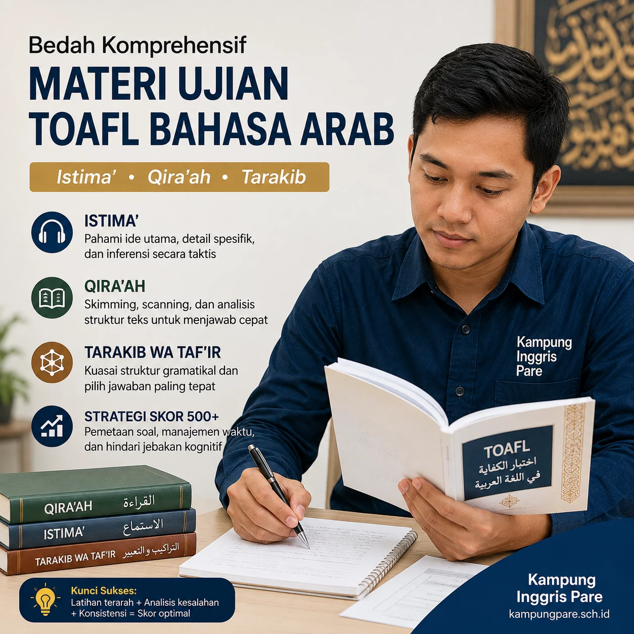 Materi Ujian TOAFL: Strategi Istima, Qiraah, Tarakib materi ujian toafl bahasa arab Materi ujian TOAFL Bahasa Arab untuk strategi Istima Qiraah dan Tarakib