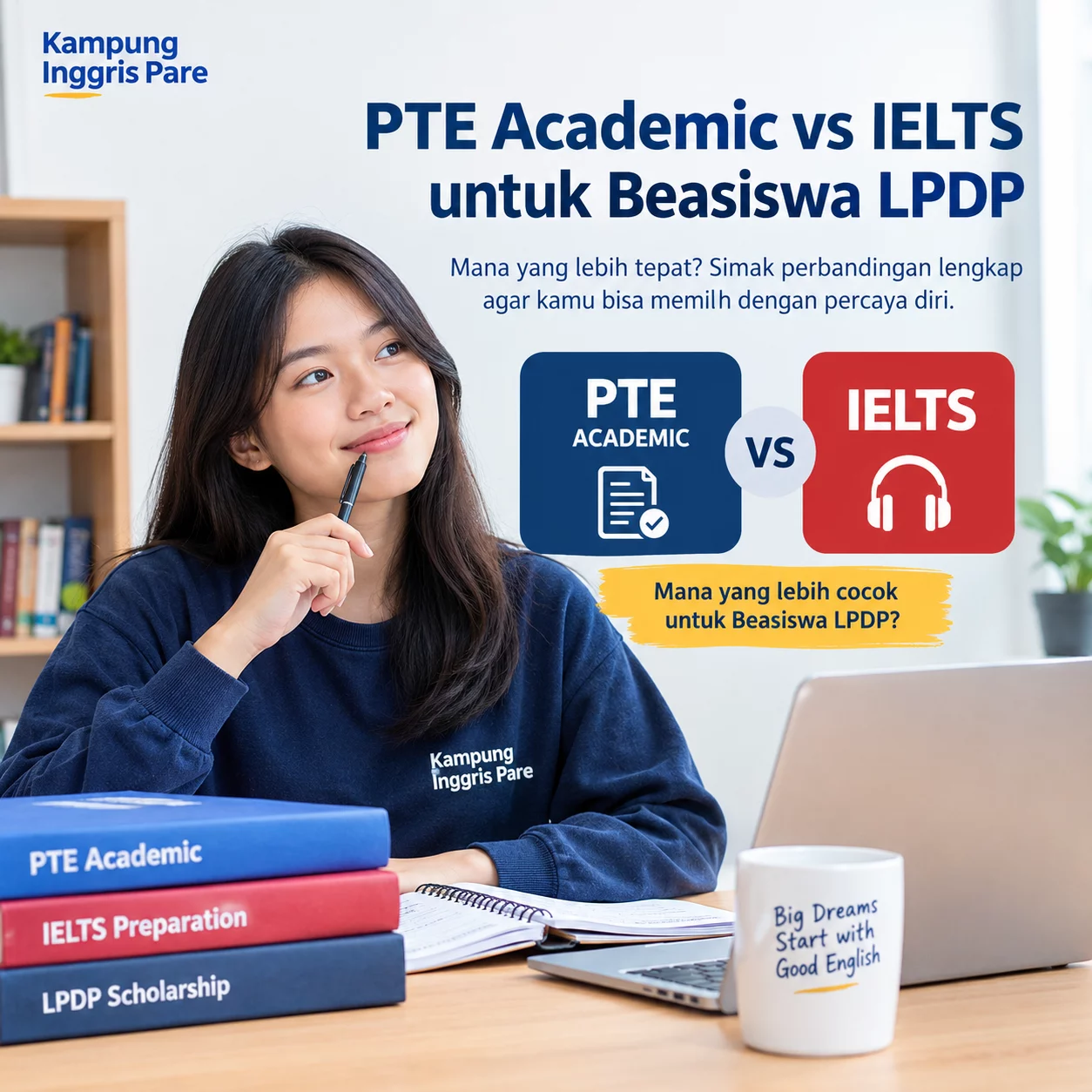 PTE Academic vs IELTS untuk Beasiswa LPDP Mana yang Lebih Tepat? pte academic vs ielts lpdp 1 Perbandingan PTE Academic vs IELTS untuk beasiswa LPDP bersama Kampung Inggris Pare