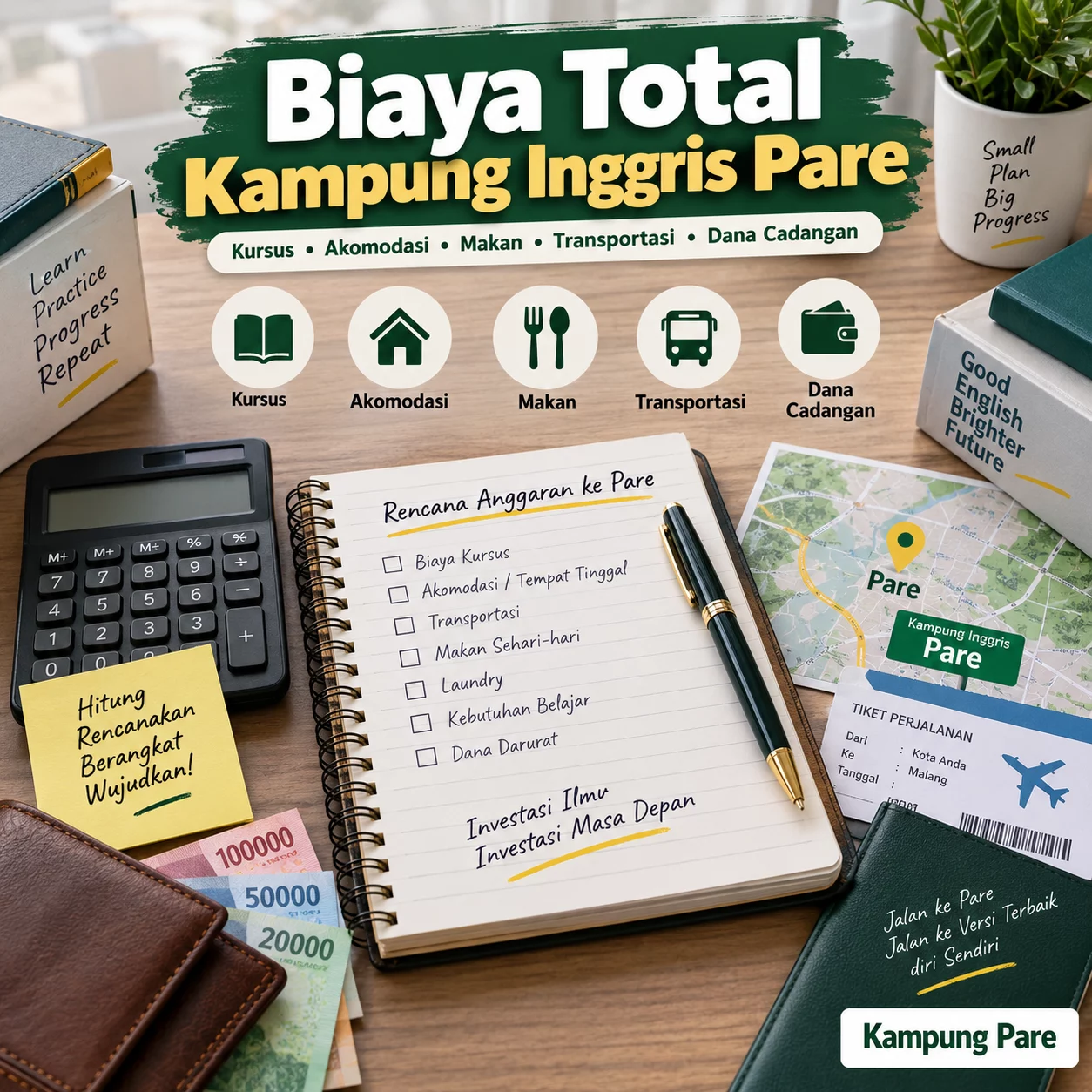 Cara Hitung Budget Total Kampung Inggris Pare cara hitung budget kampung inggris pare Cara menghitung biaya total Kampung Inggris Pare untuk kursus, akomodasi, makan, transportasi, dan dana cadangan