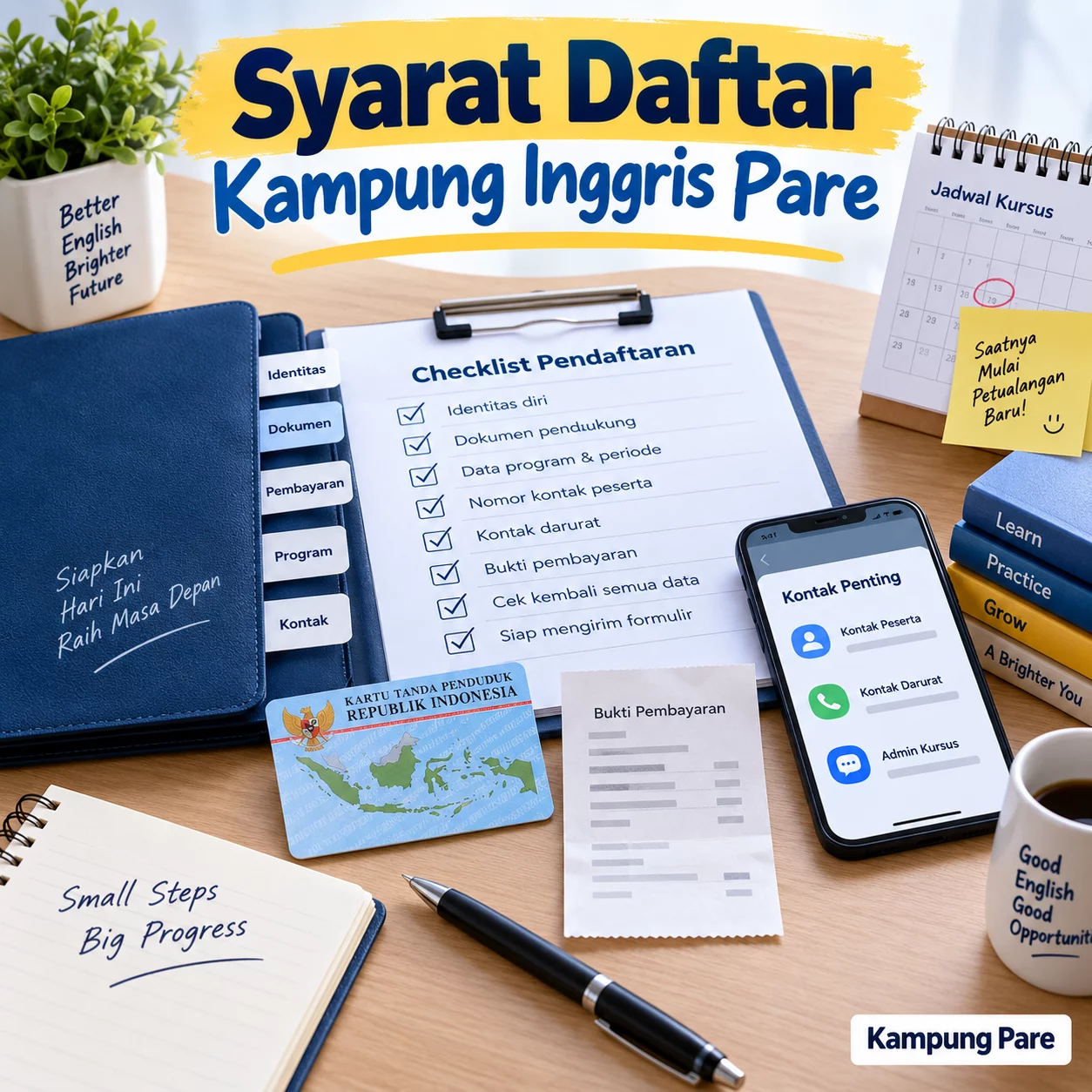 Dokumen untuk Daftar Kampung Inggris Pare dokumen syarat daftar kampung inggris pare Syarat daftar Kampung Inggris Pare dengan checklist identitas, kontak, program, periode, dan bukti pembayaran