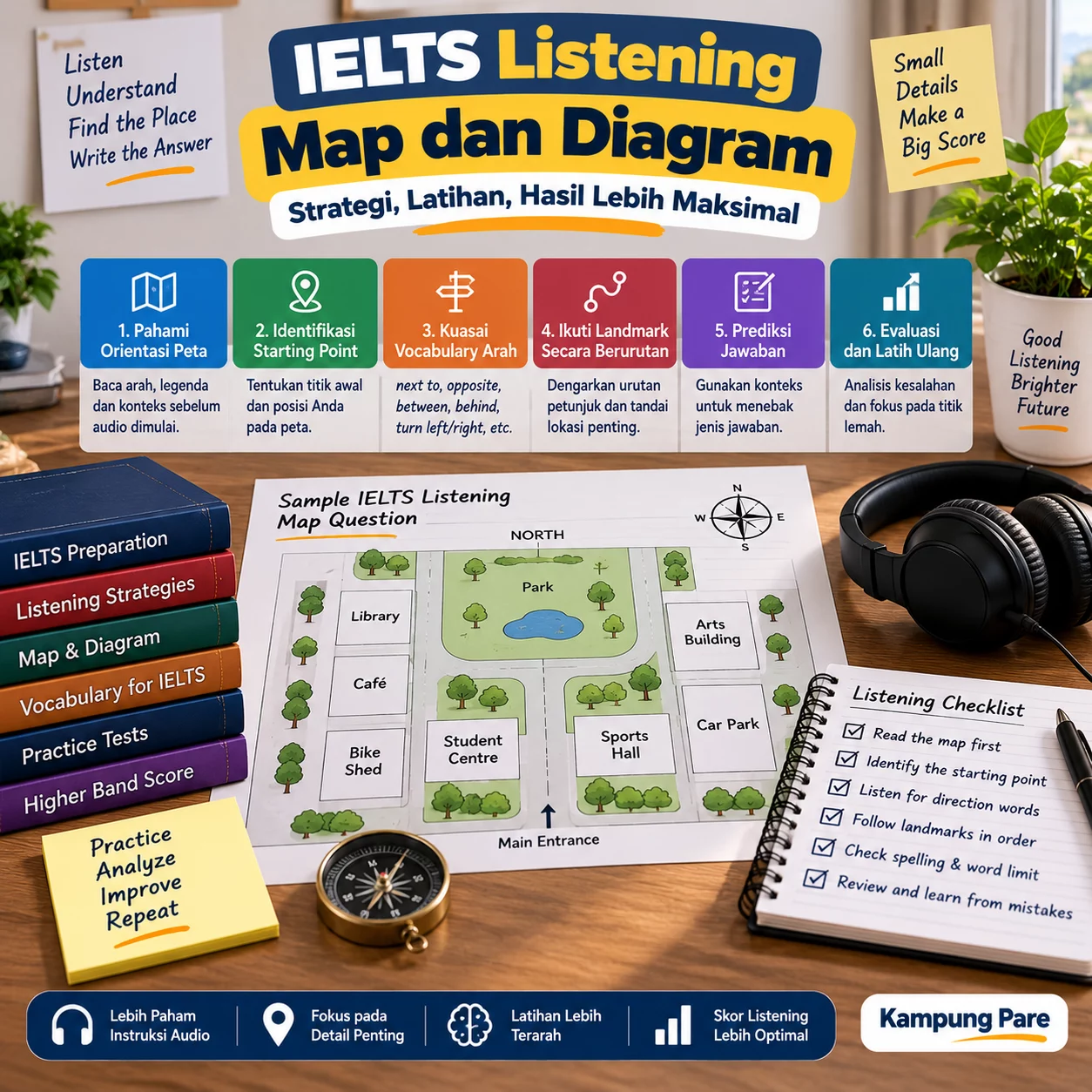 IELTS Listening Map: Strategi Map dan Diagram ielts listening map diagram IELTS Listening map dan diagram dengan strategi orientasi arah landmark dan prediksi jawaban