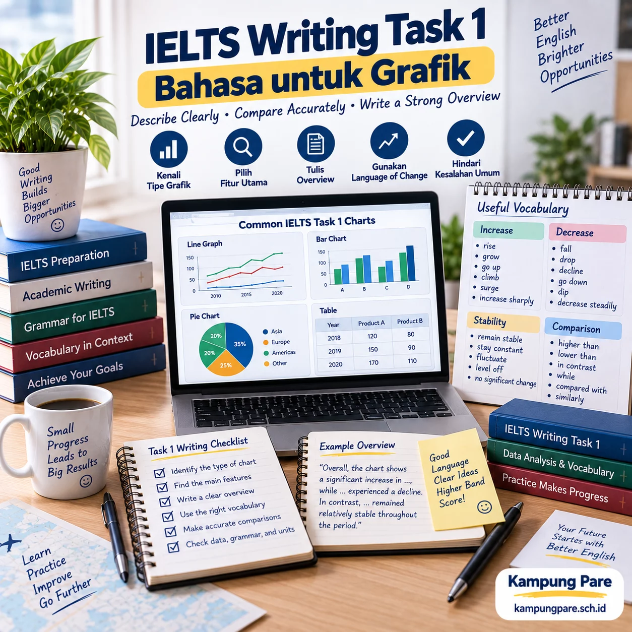 IELTS Writing Task 1: Bahasa untuk Membaca Grafik ielts writing task 1 bahasa grafik IELTS Writing Task 1 grafik dengan panduan overview, tren utama, perbandingan, dan vocabulary grafik