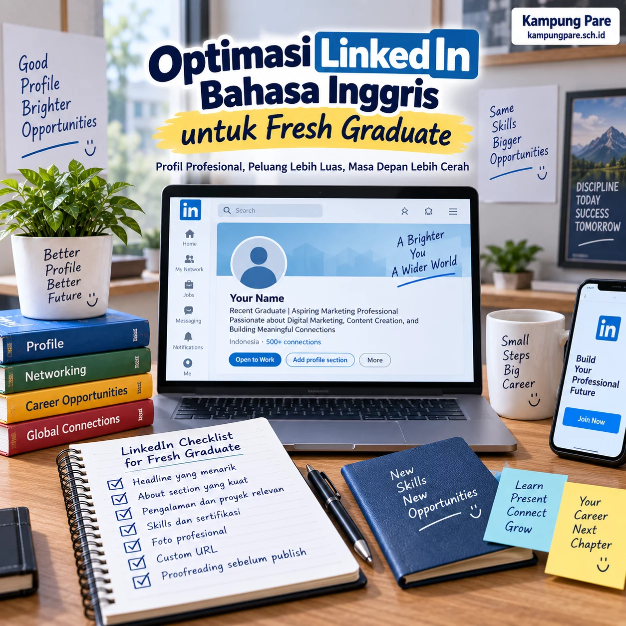 Optimasi LinkedIn Bahasa Inggris untuk Fresh Graduate linkedin bahasa inggrisfresh graduate Optimasi LinkedIn bahasa Inggris fresh graduate untuk headline, about, experience, skills, dan personal branding