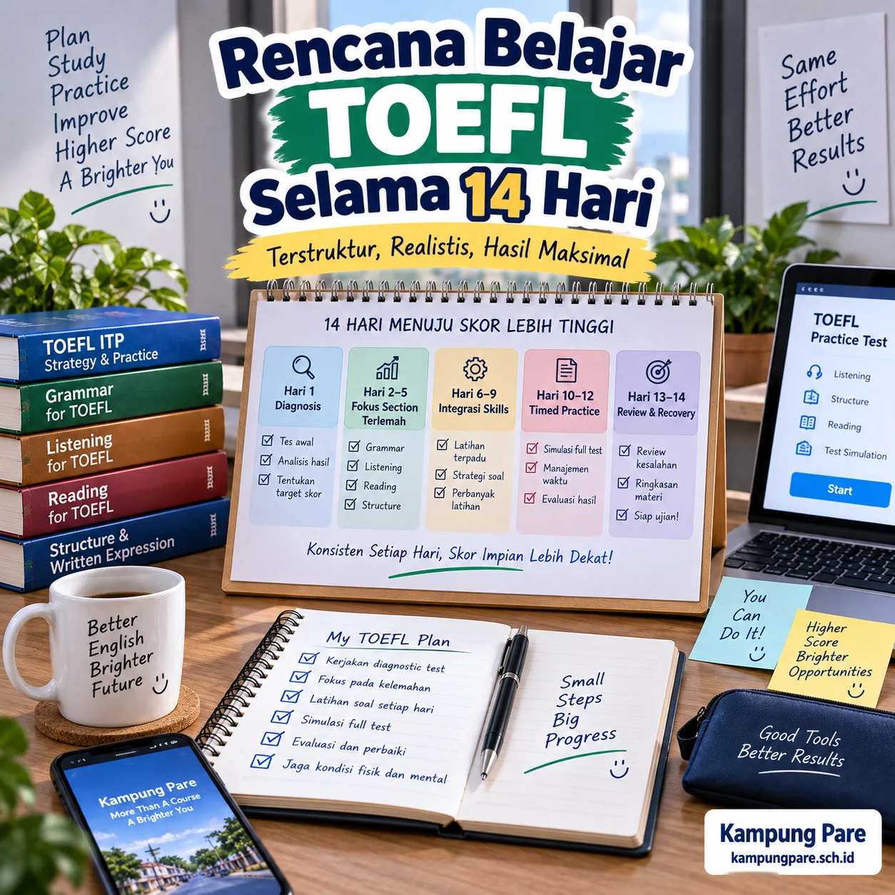 Rencana Belajar TOEFL Selama 14 Hari rencana belajar toefl 14 hari Rencana belajar TOEFL 2 minggu selama 14 hari berbasis diagnostic test dan timed practice