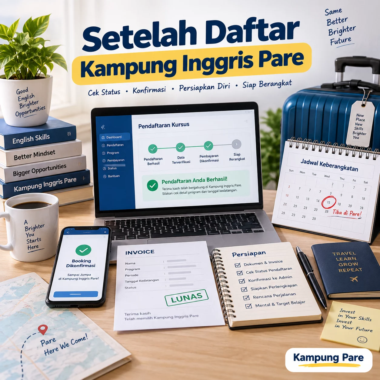 Setelah Daftar Kampung Inggris Pare, Lalu Apa? setelah daftar kampung inggris pare Panduan setelah daftar Kampung Inggris Pare untuk cek status, konfirmasi kursus, dan persiapan keberangkatan