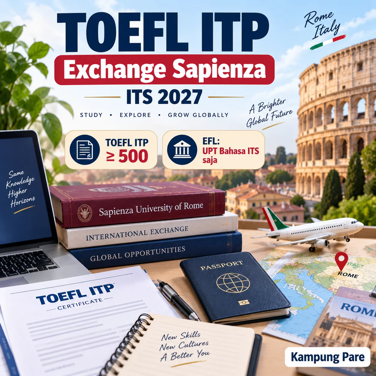 TOEFL ITP Exchange Sapienza ITS 2027 Wajib 500 toefl itp exchange sapienza its 2027 TOEFL ITP minimal 500 untuk exchange Sapienza University of Rome ITS Spring 2027 dan EFL wajib dari UPT Bahasa ITS