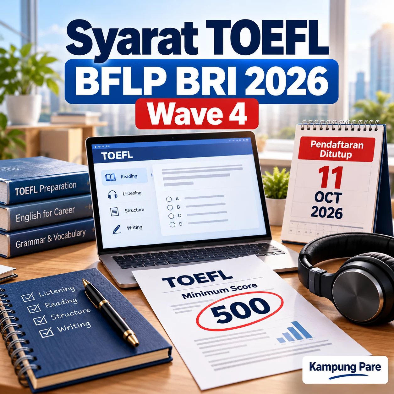 Syarat TOEFL BFLP BRI 2026 Wave 4 Wajib Dipahami syarat toefl bflp bri 2026 wave 4 Syarat TOEFL BFLP BRI 2026 Wave 4 skor minimal 500 dan deadline 11 Oktober 2026