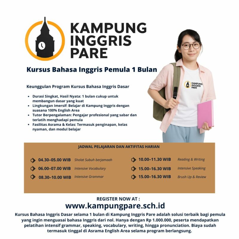 Kursus Bahasa Inggris Pemula 1 Bulan Di Kampung Inggris Pare