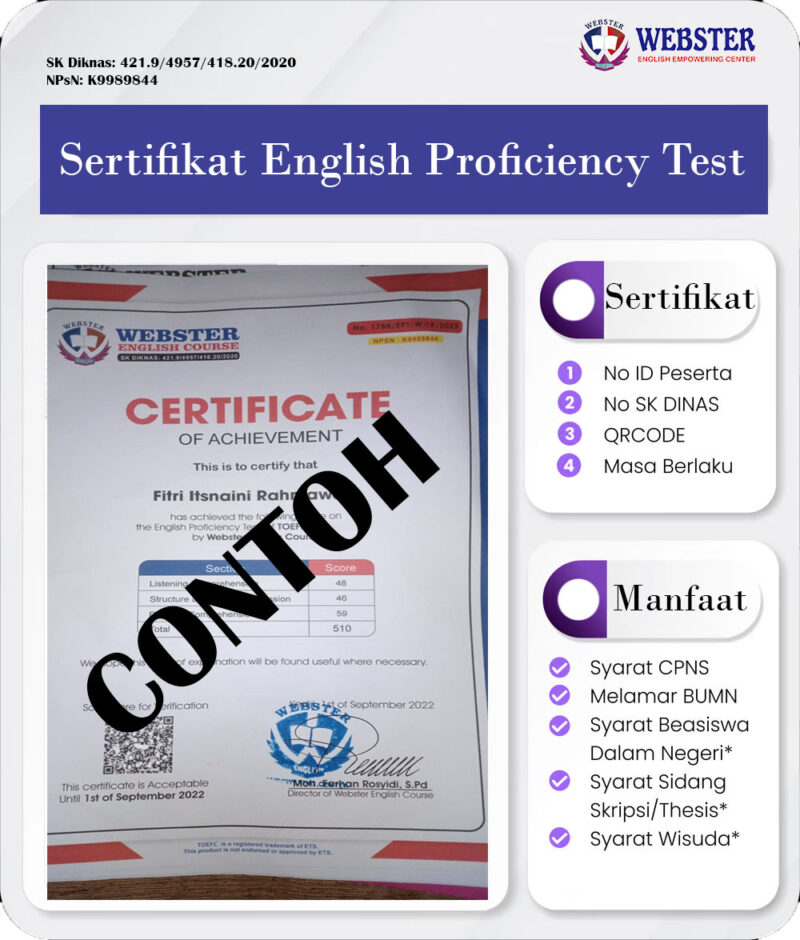 Sertifikat Toefl Online Resmi Sk Diknas