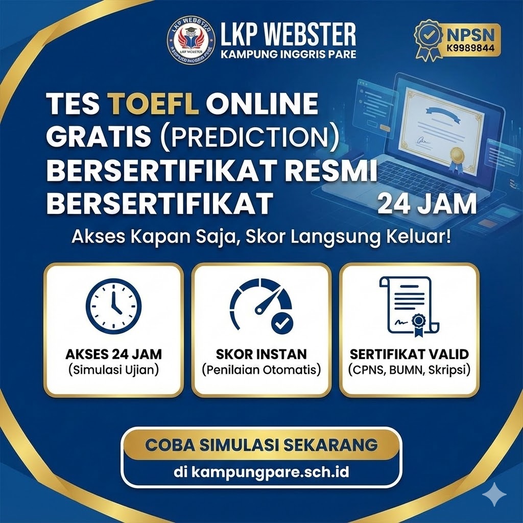Tes TOEFL Online Gratis (Prediction) Bersertifikat tes toefl online gratis prediction bersertifikat resmi 24 jam lkp webster Tes Toefl Online Gratis Prediction Bersertifikat Resmi 24 Jam Lkp Webster